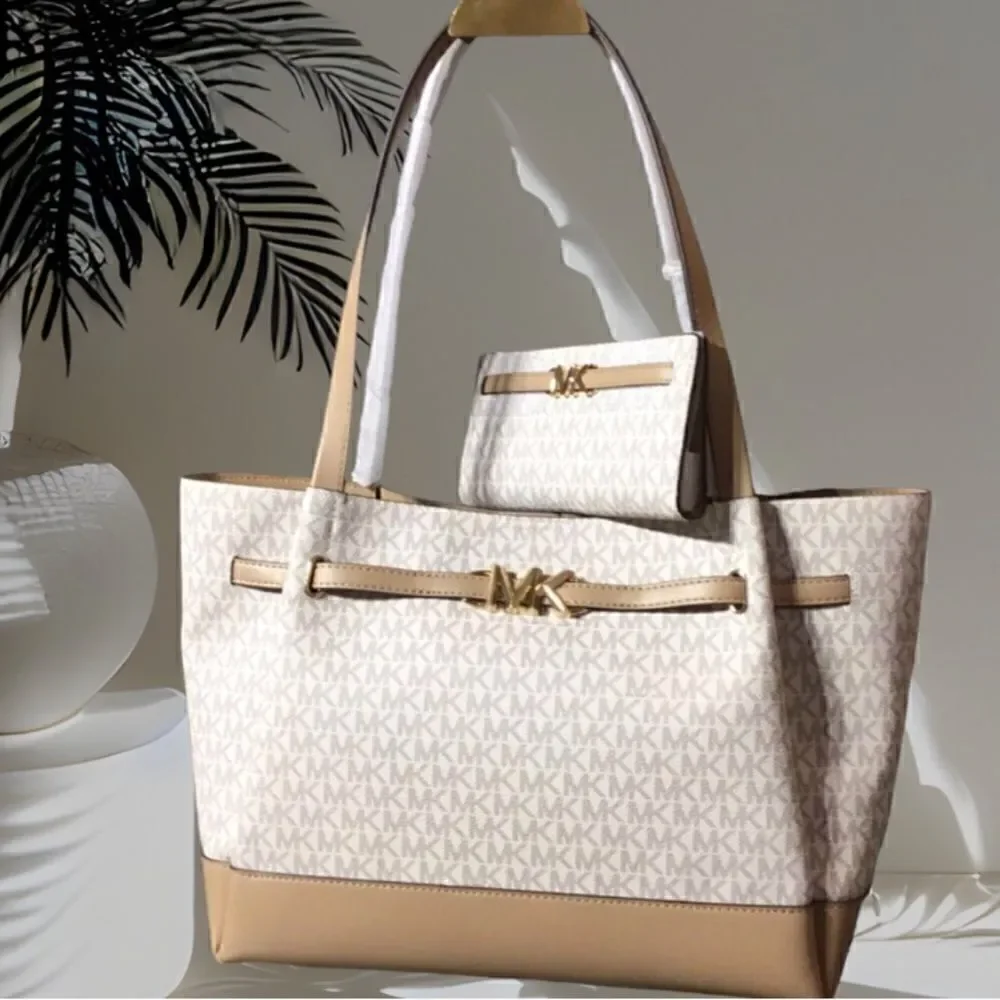 MICHAEL KORS SIGNATURE LAPTOP TOTE COLOR BLOCK AND WALLET SET